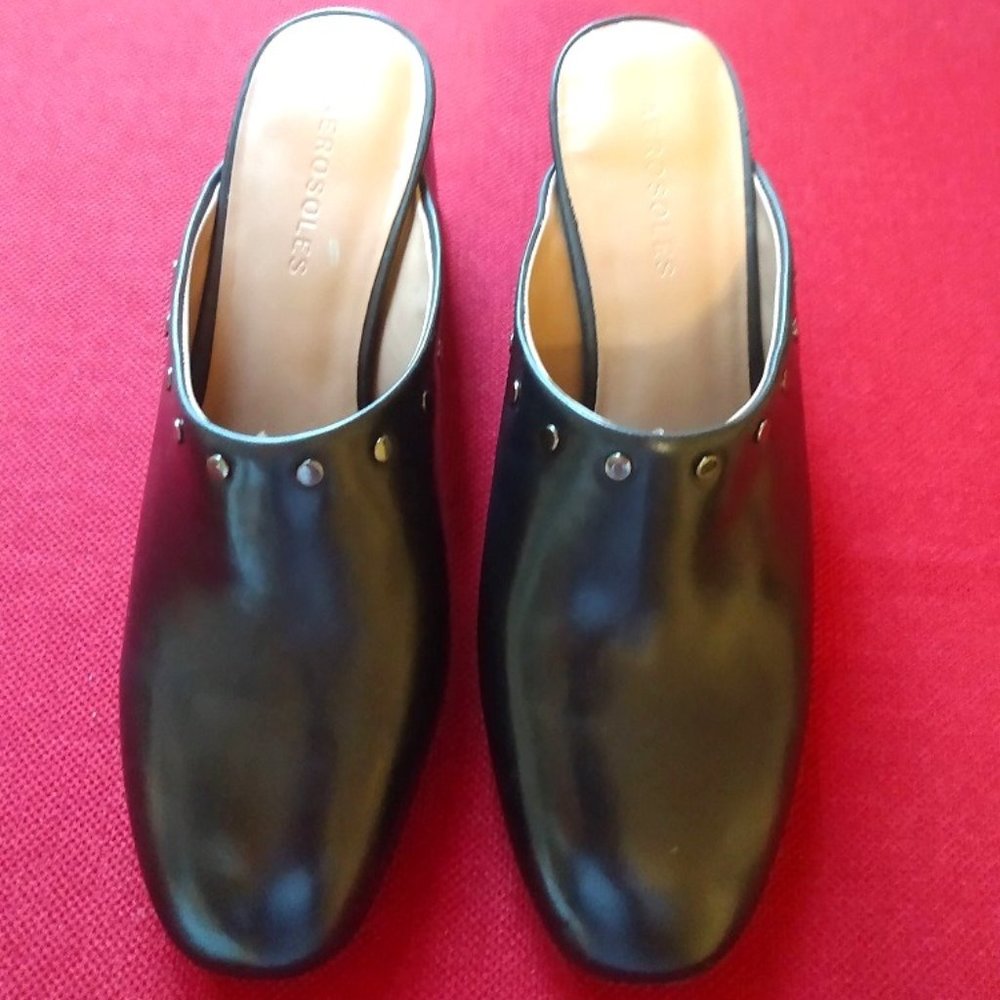 NWOT:  Aerosoles Black Mules with Stud Accents
